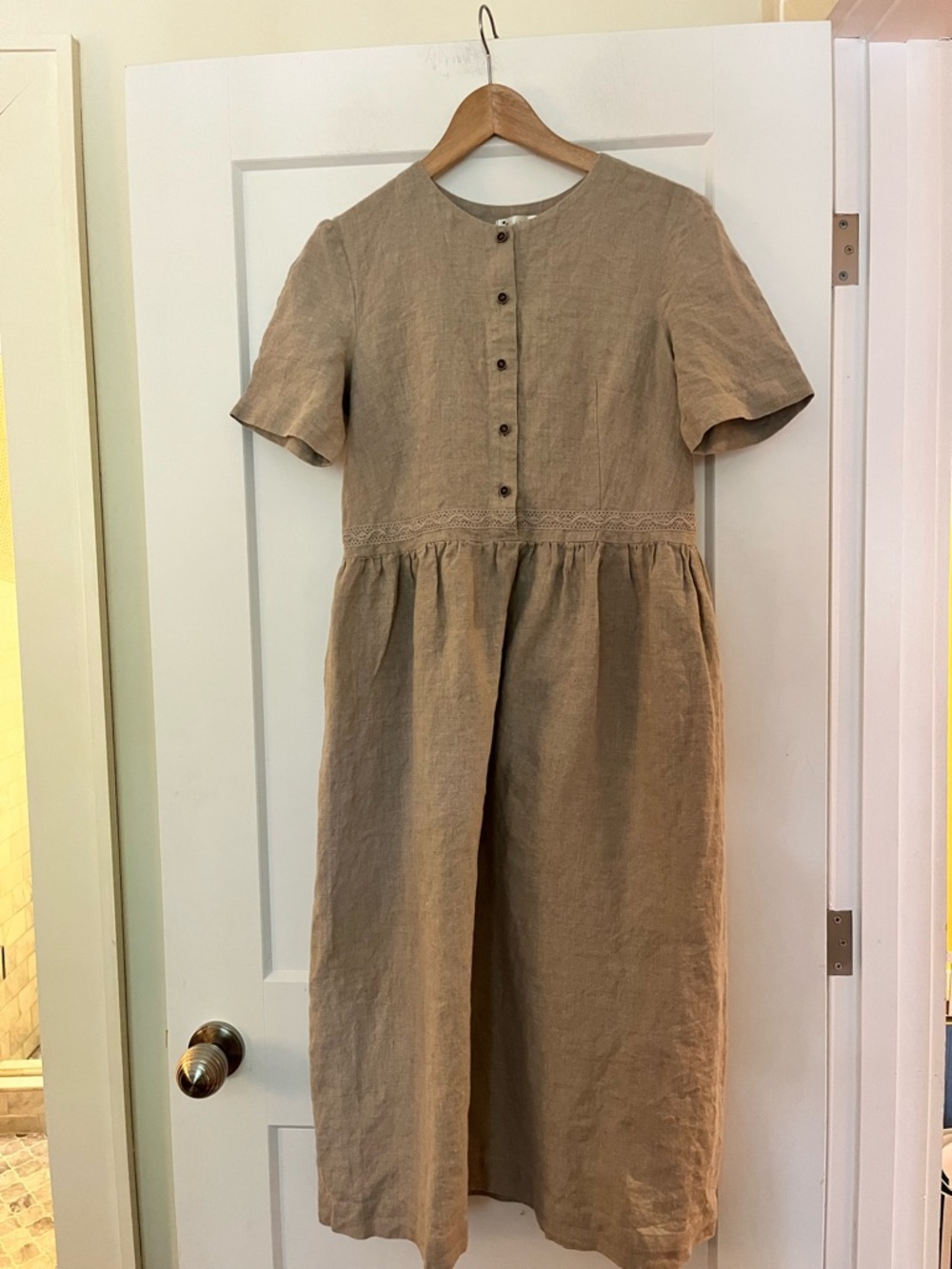 NWOT 100% Baltic Linen Ecru Lace Trimmed Darlen Ukraine Midi Dress S-M